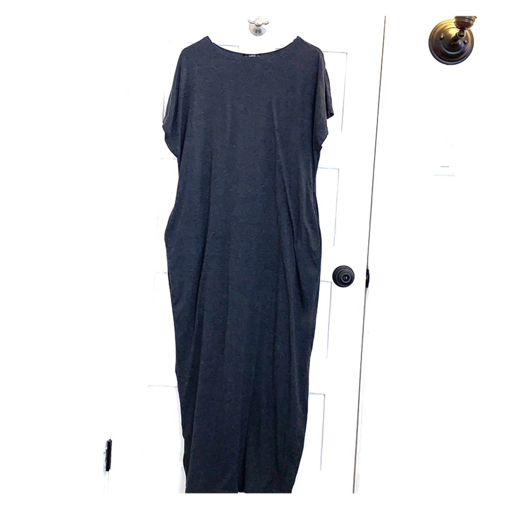 Long heather grey dolman dress with pockets. XS